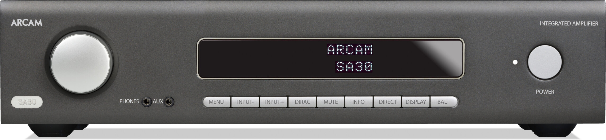 Frontpanel på Arcam SA30 forstærker