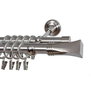 Genova 2-skinne eksklusivt gardinstangssæt i nikkel mat finish – fås i flere størrelser.