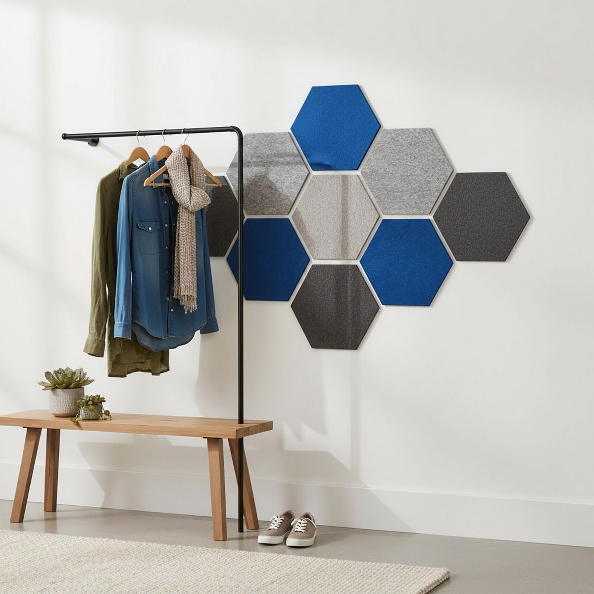 Akustikpanel ideer til entre med hexagon design
